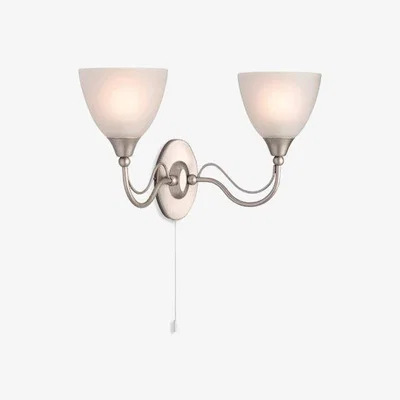 The Range Santana Switched 2 Light Indoor Wall Light Satin Steel E14 - Opal Glass
