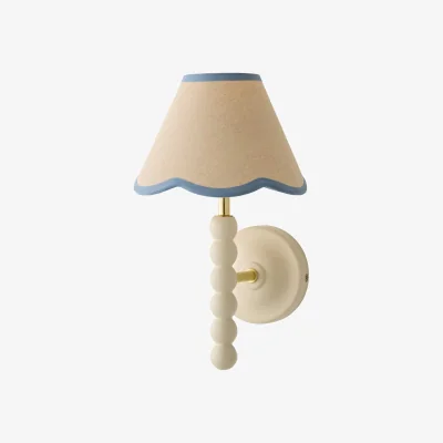 The Range Bobbin Cream Wall Light with Trim Scallop Shade - Powder Blue / 19cm