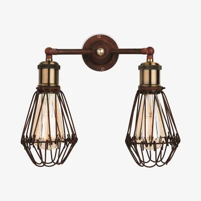 The Range Arcade 2 Light Wall Cage Light Rustic Brown E27 - Rustic brown