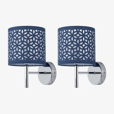 The Range Set Of 2 Brea Chrome Wall Lights With Navy Blue Cut Out Shade - Chrome & Blue