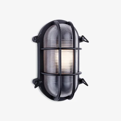 The Range Turin Outdoor Bulkhead Wall Light Oval Black IP65 E27 - Black