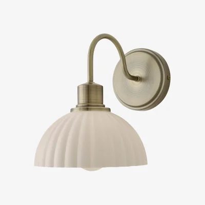 The Range Bourton Pair Wall Light with Ribbed Dome Shade - Brushed Gold / Glass / 1 / 4W