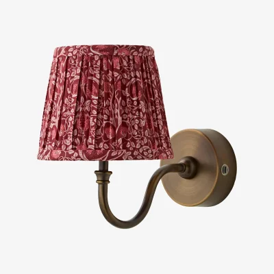 The Range Lowe Floral Pleated Shade Metal Rechargeable Wall Light - Gold and Burgundy / 2 - Burgundy / 0.55kg