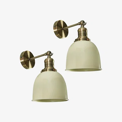 The Range Pair Of Retro Antique Brass Knuckle Joint Wall Lights With Gloss Cream Shades - Gold
