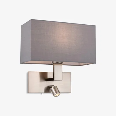 The Range Raffles Wall Lamp Adjustable Switched Reading Light Brushed Steel Grey - Brushed Steel with Grey Shade