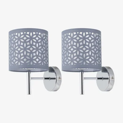 The Range Set Of 2 Brea Wall Lights - Polished Chrome Plate And Grey Cut Out Cotton