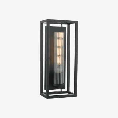 The Range Felipe Wall Light Black Ribbed Glass