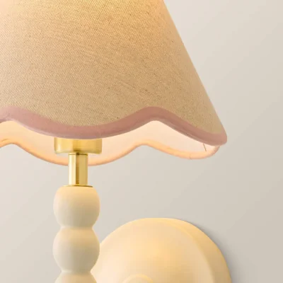 The Range Bobbin Cream Wall Light with Trim Scallop Shade - Rose Pink / 11cm