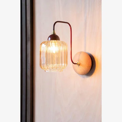 Rockett St George Burgundy Metal & Ribbed Glass Wall Light