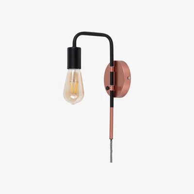 The Range Industrial Steampunk Copper And Black Pipework Plug in Swing Arm Wall Light - Black