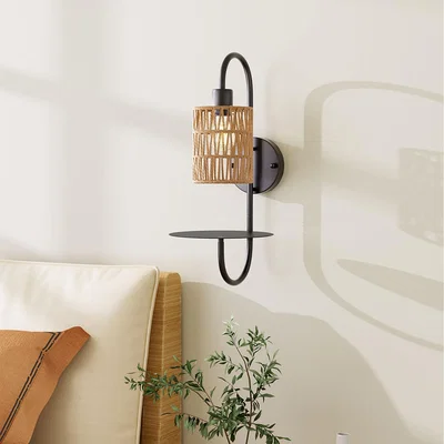 The Range Wall Light with Paper Rope Shade and Small Tray - Black