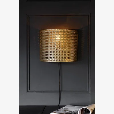 Rockett St George Gold Metal Wicker Effect Plug In Wall Light