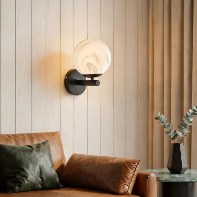 The Range Modern Style Metal Wall Light with Glass Shade - Black