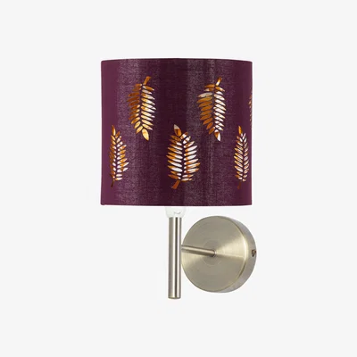 The Range Brea Antique Brass Wall Light With Burgundy Fern Shade - Antique Brass & Burgundy