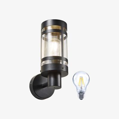 The Range Lantern Wall Light with Silver Mesh and E27 Bulb - Black