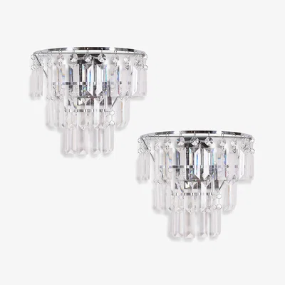 The Range Kelsks Pair of Acrylic Jewel Droplets Shade Chrome Stem Wall Lights with Bulbs - Silver