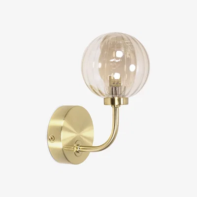 The Range Chessy Ribbed Glass Globe Shade Gold Stem Wall Light with LED Bulb - Gold