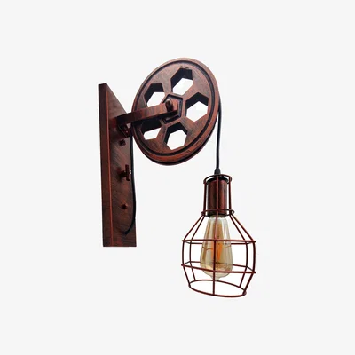 The Range Retro Design Wall Lamp Set Rotatable Pulley - Rustic Red
