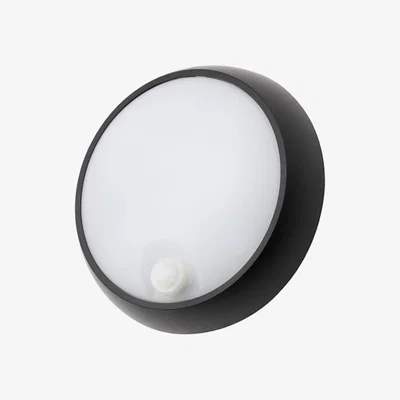 The Range Grato 8 Watt Outdoor Round Bulkhead Light with PIR Sensor - Black