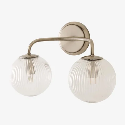 The Range Kempton 2 Arm Wall Light Ribbed Glass - Brushed Chrome / Yes - Brushed Chrome