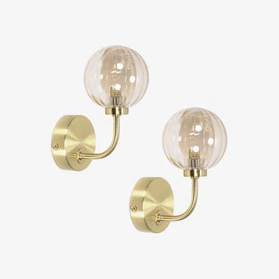 The Range Chessy Pair of Ribbed Glass Globe Shade Gold Stem Wall Lights - Gold