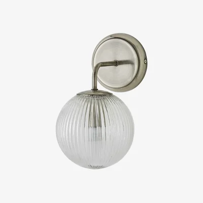 The Range Kempton Wall Light with Ribbed Globe Shade - Brushed Chrome / 15cm / 1