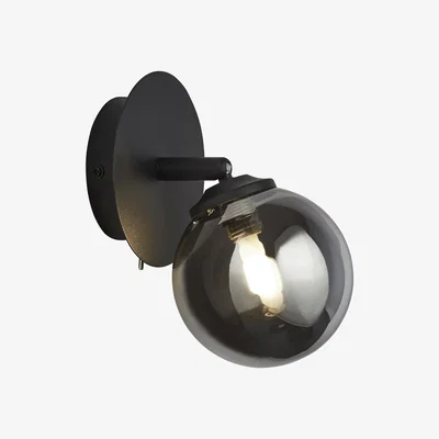 The Range Black Wall Light With Smoke Glass Shade - Black