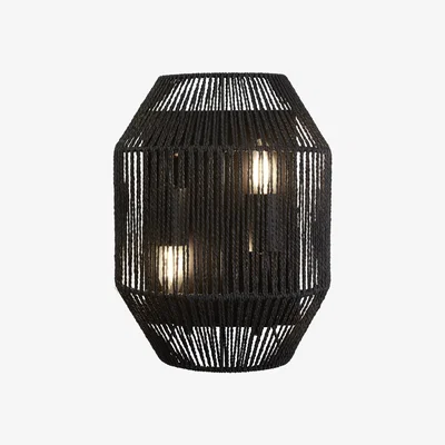 The Range Wicker 2Lt Wall Light Matt Black Metal and Black Rope Shade - Black