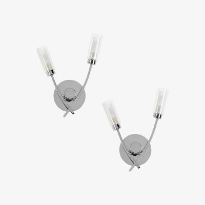 The Range Pair Of Modern 2 Way Silver Chrome Wall Lights With Glass Shades - Silver