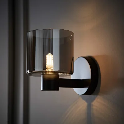 The Range Demi Smoked Glass Cup Wall Light - Black / 13cm / 0.7kg / 10W / 0