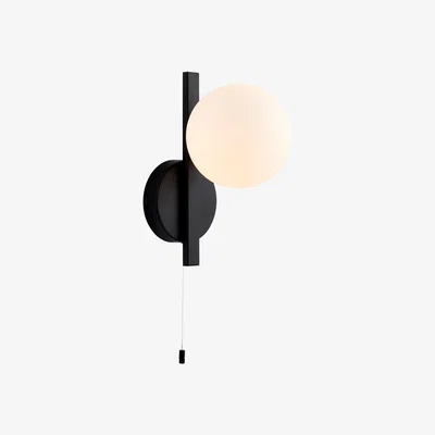 The Range Riomaggiore Bathroom Wall Lamp Matt Black Matt IP44 - Matt Black & Matt Opal Glass