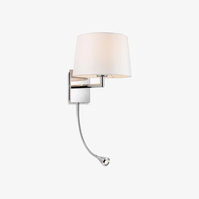 The Range Grand Wall Lamp Adjustable Switched Reading Light Chrome Cream Shade - Chrome with Cream Shade