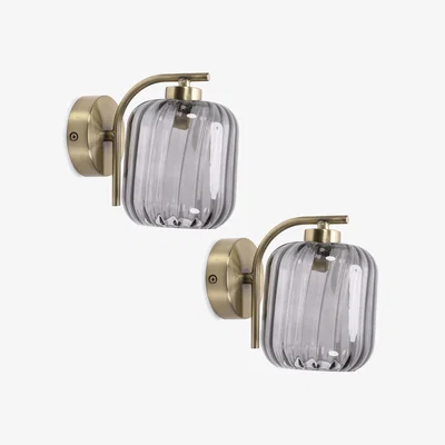 The Range Amelie Pair of Gold Stem Single Ribbed Glass Lamp Wall Light with LED Bulbs - Gold