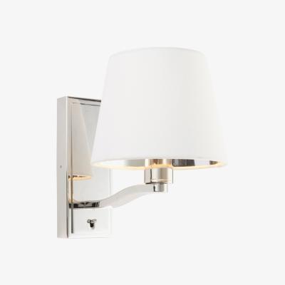 The Range Harvey Wall Lamp Bright Nickel Plate Vintage White Fabric Round Shade - Bright Nickel Plate & Vintage White Fabric