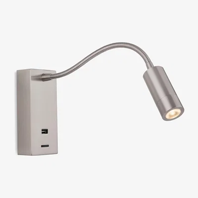The Range Clifton LED Flexi Wall Reading Light USB Brushed Steel - Brushed Steel