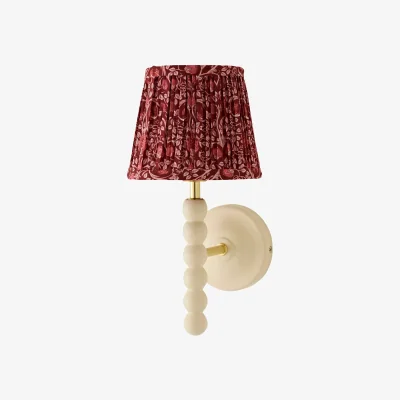 The Range Bobbin Cream Wooden Wall Light with Floral Pleated Shade - Burgundy / 1 / No - Burgundy / 0