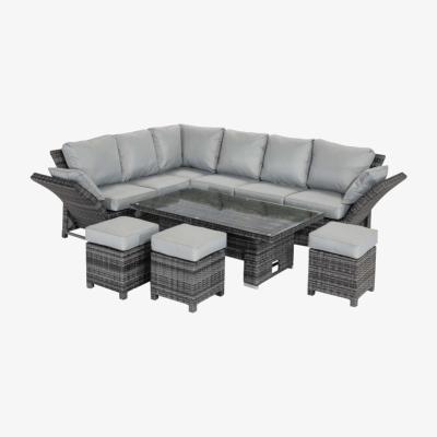 Barker and Stonehouse Dorset Garden Corner Dining Set with Rising Table in Grey Weave and Grey Fabric
