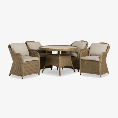 Barker and Stonehouse Garda 4 Seat Round Dining Set, Aluminium, Neutral | Barker & Stonehouse