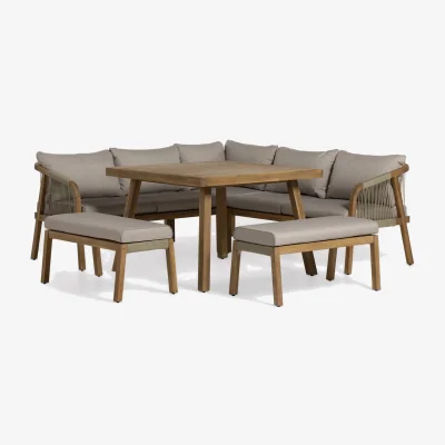 Barker and Stonehouse Tavira Corner Dining Set Dining Table without Stretcher, Wooden, Grey | Barker & Stonehouse