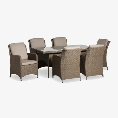 Barker and Stonehouse Lazise 6 Seater Dining Set, Aluminium, Brown | Barker & Stonehouse
