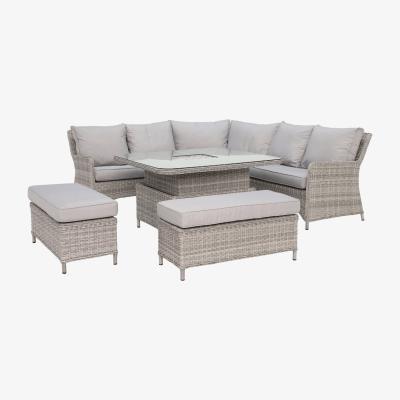 Barker and Stonehouse Hathaway Corner Garden Dining Set with Ice Bucket in Light Grey Weave and Grey Fabric