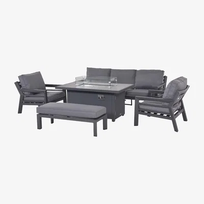 Barker and Stonehouse Soho 3 Seat 6 Seater Sofa Dining Set with Fire Pit, Grey | Barker & Stonehouse
