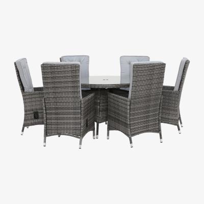 Barker and Stonehouse Tiverton 6 Seat Round Garden Dining Set in Grey Weave with Grey Fabric
