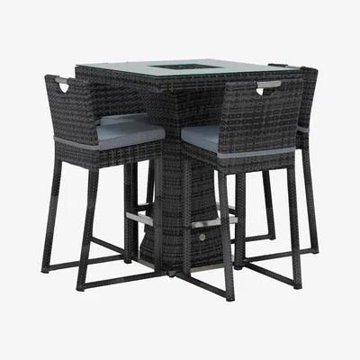 Barker and Stonehouse Alder 4 Seat Square Garden Bar Set with Ice Bucket, Grey | Barker & Stonehouse