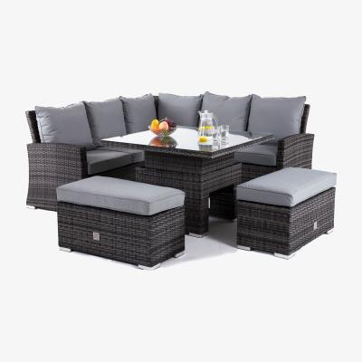 Barker and Stonehouse Rovsham Corner Garden Dining Set With Rising Table in Light Grey Weave and Grey Fabric