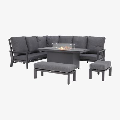 Barker and Stonehouse Maine Reclining Corner Garden Dining Set with Fire Pit, Grey | Barker & Stonehouse