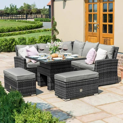 Cuckooland Maze Rattan Richmond Corner Bench Set with Rising Table - Grey