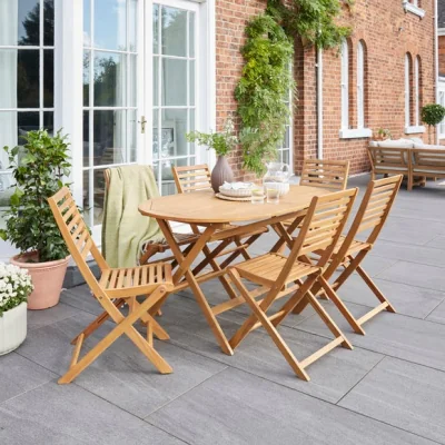 Dunelm Vienna 6 Seater Wooden Garden Dining Set with Folding Table