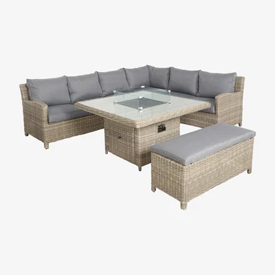 Dunelm Wentworth 7 Piece Deluxe Modular Corner Lounge Set with Square Firepit Beige
