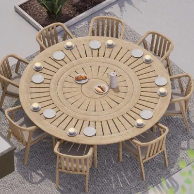 Dunelm Maris 8 Seater Round Garden Dining Set With 8 Riven Chairs and Lazy Susan